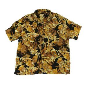 Panama Jack Mens Hawaiian Shirt XXL Black Gold Beer Parrot Birds
